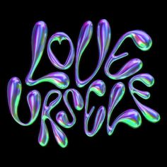 the word love crush written in neon colors on a black background with swirly bubbles