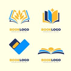 four logos for books, including one with an open book and the other with a sun