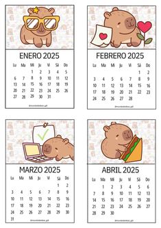 si eres fan de capibaras y se te olvida el año el mes y el día en que estas allí tienes tu calendario preferido!!! 😊 Cat Calendar, Monthly Planner Template, Planner Binder, Alien Art, Planner Book, Cartoon Stickers, Quiet Book, Planner Template, Cute Wallpapers