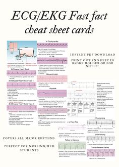 ECG/EKG Fast fact cheat sheet card | Etsy Telemetry Technician, Nursing Math, Nclex Tips, Nursing Things, Ekg Interpretation, Cardiac Rhythms