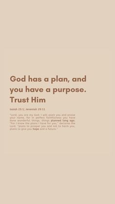 an image with the words god has a plan, and you have a purpose trust him