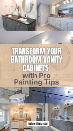 bathroom vanity cabinets with pro painting tips in white and gray colors, including the same color scheme