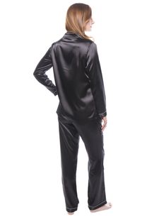 Women's Satin Pajama/Sleepwear Set – Noble Mount Black Long Pants Sleepwear, Elegant Black Sleepwear For Pajama Party, Black Sleepwear For Lounging In Fall, Fall Black Sleepwear For Lounging, Black Fall Loungewear Sleepwear, Black Relaxed Fit Sleepwear For Pajama Party, Black Relaxed Fit Loungewear Sets, Black Sleepwear Set With Long Pants, Black Sleep Sets With Long Pants