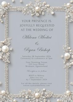 a wedding card with pearls on it