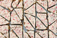 several pieces of cake with white frosting and sprinkles on them, arranged in rows