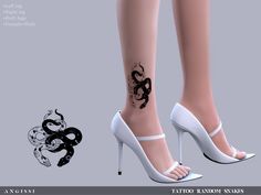 a woman's foot with tattoos on it and an image of a snake tattooed on the ankle