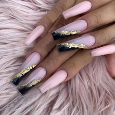 Gold Foil Nails, Nagel Stamping, Full Cover Nail Tips, Fake Nails Long, Nagel Tips, Fake Nails With Glue, Ballerina Nails, Gradient Nails, Foil Nails