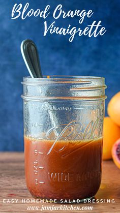 Mason jar filled with blood orange dressing Smoked Salmon Crostini, Orange Vinaigrette Dressing, Salmon Crostini, Balsamic Vinegar Recipes, Winter Salads, Vinegar Salad Dressing, Orange Vinaigrette, Citrus Vinaigrette