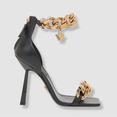 $1450 Versace Women's Black Medusa High Heel Sandals Shoes Size Eu 39.5 Price Is Firm No Offers Luxury Sandals With Chain Strap And Open Heel, Luxury Sandals With Sculpted Heel, Luxury Ankle Strap Heels With Leather Sole, Luxury Heels With Leather Sole And Ankle Strap, Luxury Sandals With Reinforced Heel For Cocktail, Luxury Chain Strap Sandals For Formal Occasions, Luxury Formal Sandals With Chain Strap, Luxury Ankle Strap Sandals, Luxury Round Toe Sandals For Galas