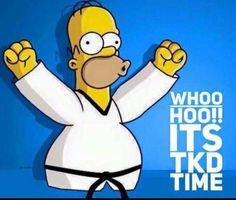 the simpsons character has his arms in the air and is saying who hoo it's tikd time