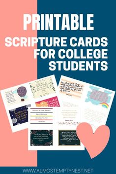 the printable bible cards for college students are on display in front of a pink and blue background