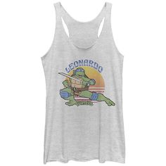 Add this Juniors' Nickelodeon Teenage Mutant Ninja Turtles Leonardo Sun Racerback Tank Top to your casual wardrobe. FEATURES Sleeveless ScoopneckFABRIC & CARE Polyester, cotton, rayon Machine wash Imported Size: Large. Color: White Heather. Gender: female. Age Group: kids. Michelangelo Turtle, Donatello Ninja Turtle, Leonardo Ninja Turtle, Teenage Turtles, Turtle Rock, White Heather, Mutant Ninja, Teenage Mutant Ninja Turtles, Teenage Mutant Ninja