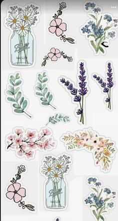 various stickers with flowers and leaves in them