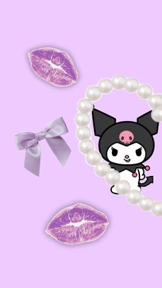 #wallpaper #kuromi #lip #kisses #bow #pearls #heart #pastel #coquette #cute