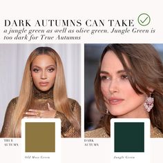 True Autumn VS Dark Autumn comparison. What are the differences between these Autumn sub-seasons?⁠ ⁠ #coloranalysis #colouranalysis #autumnpalette #trueautumn #darkautumn #coloranalyst⁠ Warm Autumn Vs Deep Autumn, True Autumn Color Combinations, Autumn True