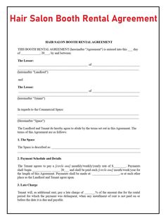 a hair salon rental agreement is shown