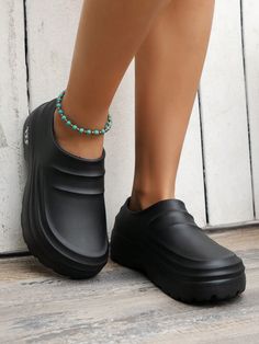 Women's Thick-Soled Soft-Sole Solid Color Slip-On Shoes, Suitable For Kitchen And Work Black Fashionable    Plain    Women Shoes, size features are:Bust: ,Length: ,Sleeve Length: Soft Flip Flops, Kitchen Shoes, Slides Women, Casual Slippers, Outdoor Wear, Winter Shoes, Kids Sleepwear, Kids Beachwear, Cute Shoes