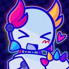 an image of a cartoon character with hearts on his chest and arms, holding a controller