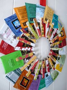 a circle made out of different colored packets