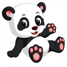 cartoon panda bear sitting on its back with paws up and eyes wide open, smiling