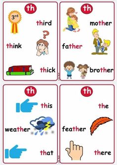 four flash cards with different words and pictures on the same page, one has an image of