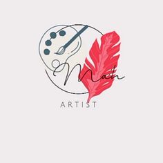 the logo for an art studio, with a red feather and paintbrush on it