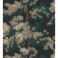 a wallpaper with trees and leaves in shades of green, brown, beige and white