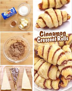 cinnamon crescent rolls are shown with different ingredients