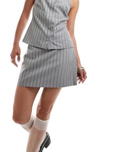 COLLUSION mini skirt in gray pinstripe - part of a set | ASOS Fitted Gray Lined Skort, Fitted Striped Mini Skort, Fitted Striped Skort With Lined Skirt, Fitted Vertical Stripes Mini Skirt, Striped Fitted Mini Skirt For Work, Fitted Pinstripe Skirt For Work, Fitted Striped Mini Skirt With Lining, Fitted Mini Skirt With Vertical Stripes, Striped Mini Length Fitted Skirt