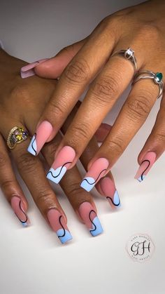 Student Challenges, Nail Suggestions, Fashionable Nails, Colorful Nails, Acrylic Nails Coffin Pink, Blue Nail, Acrylic Nails Coffin Short, Short Acrylic Nails Designs, Square Acrylic Nails