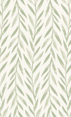 a green and white wallpaper with leaves on it