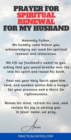 a prayer card with the words, prayer for supernatural renewal for my husband on it