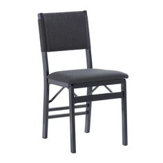 a black chair with grey fabric seat and backrests on an isolated white background