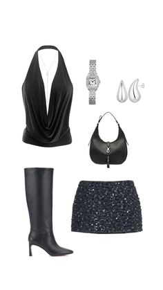 Outfits To Go Out At Night Club Fashion, New Year’s Eve Aesthetic Outfit, Rich Club Outfit, Black And White Club Outfit, Elegant Club Outfits Classy, Classy Going Out Outfits Night Chic, La Club Outfit Night Out, Black Sparkly Top Outfit, Dress For Club Night Outfit Ideas