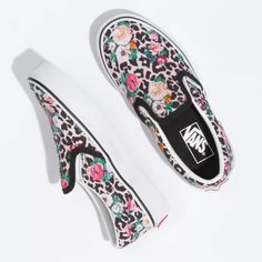 Vans Kids Leopard Floral Classic Slip-On Black/True White VN0A4UH87TJ First introduced in 1977, the Vans #98-now known as the Classic Slip-On-instantly became an icon in Southern California. Fast forward to today, and the Classic Slip-On is known worldwide for its comfortable silhouette, easy wearability, and beloved design. Featuring mixed floral and leopard prints, the Leopard Floral Kids Classic Slip-On is an everyday essential with true ??Off The Wall" style. This iconic slip-on shoe also in Wall Style, Vans Kids, Fast Forward, Off The Wall, Southern California, Slip On Shoes, Everyday Essentials Products, Leopard Print, Slip On