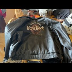 Excellent Condition. Full Leather Bomber Black Rock And Roll Winter Outerwear, Rock And Roll Black Winter Outerwear, Rock And Roll Long Sleeve Streetwear Outerwear, Fall Rock And Roll Style Outerwear For Streetwear, Rock And Roll Style Outerwear For Fall Streetwear, Rock Cafe, Hard Rock Cafe, Save The Planet, Lake Tahoe