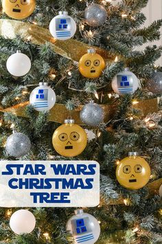 the star wars christmas tree is decorated with ornaments