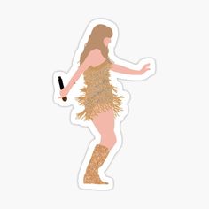 a woman in a gold dress holding an umbrella sticker on a white background,