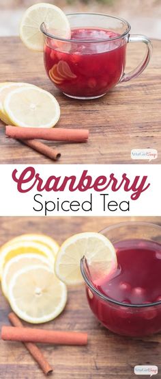 cranberry spiced tea with lemons and cinnamon sticks