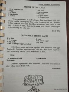 the menu for pineapple sheet cake