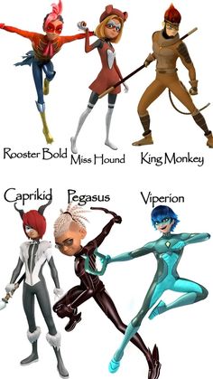 cartoon characters with different poses and names for their roles in the animated movie, spider - man