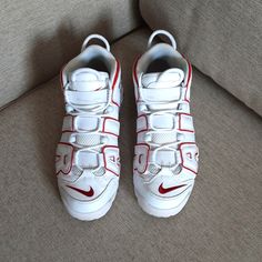 Nike Air Uptempo Sneakers In Very Good Condition And Shape Very Clean ,Used Only Occasionally. Home Free From Pets And Smoking Please Peek Into My Sesame Nike Air Uptempo, Shoes Nike Air, Shoes Nike, Home Free, Mens Shoes Sneakers, Men's Nike, Nike Men, Nike Shoes, Red White