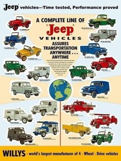 an advertisement for jeeps with different colors and sizes