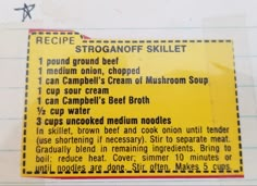 a recipe card with instructions on how to cook