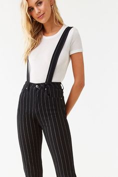 Pinstriped Denim Suspender Pants Cute Suspender Outfits Women, Suspenders Outfit Women Casual, Casual Suspenders Outfit, Suspender Outfits Women, Denim Suspenders