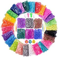 many different colored loom bands arranged in a circle