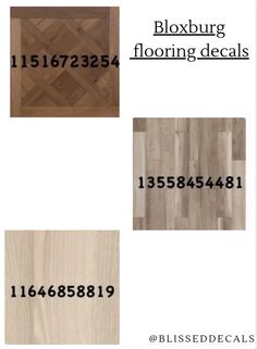 four different types of flooring with numbers on them and the names in each one