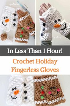 crochet holiday fingerless gloves made to look like gingerbreads