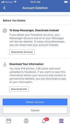 the facebook account deleter screen is open and it's being displayed on an iphone