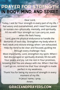 prayer for strength in body, mind and spirit